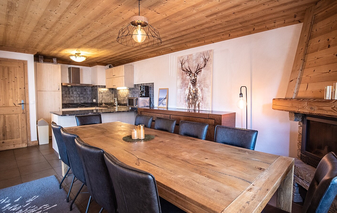Spacious dining area with rustic touches
